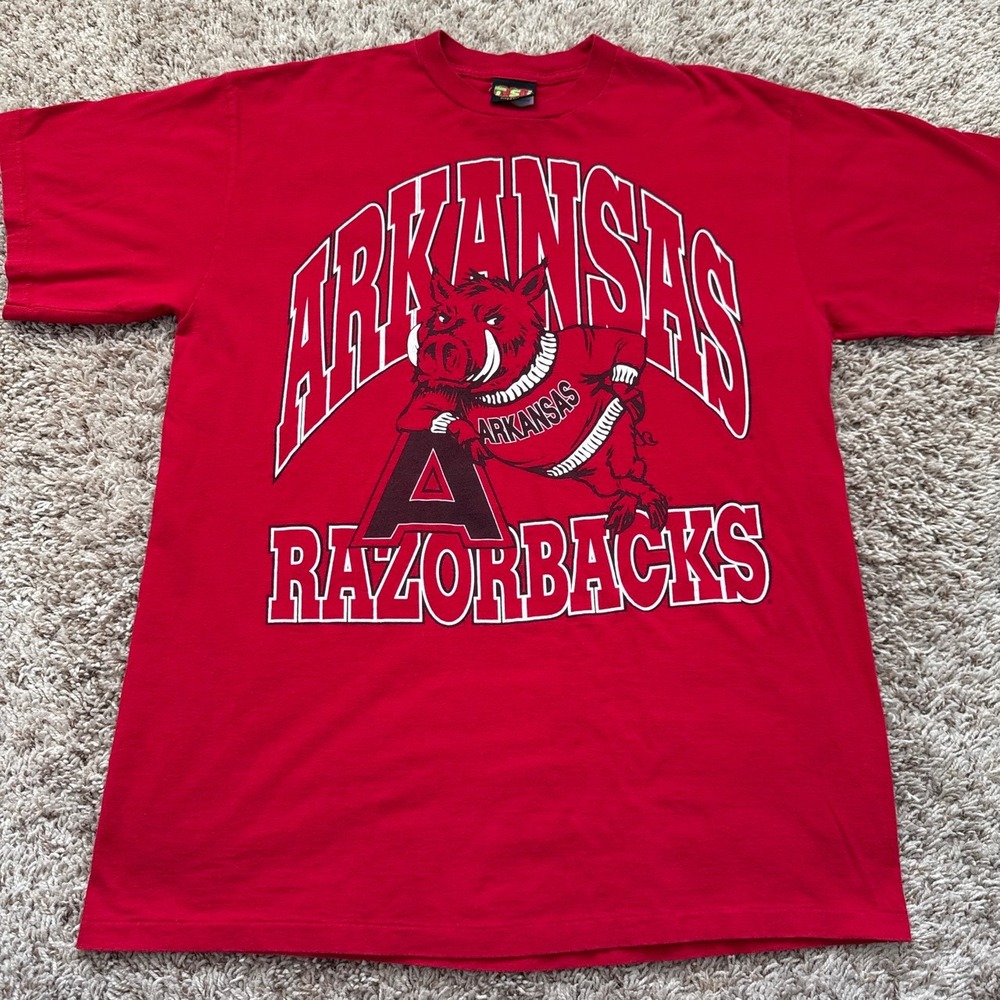 Vintage Arkansas Razorbacks T-Shirt TSI Single Stitch Red Mens Large NCAA 90s